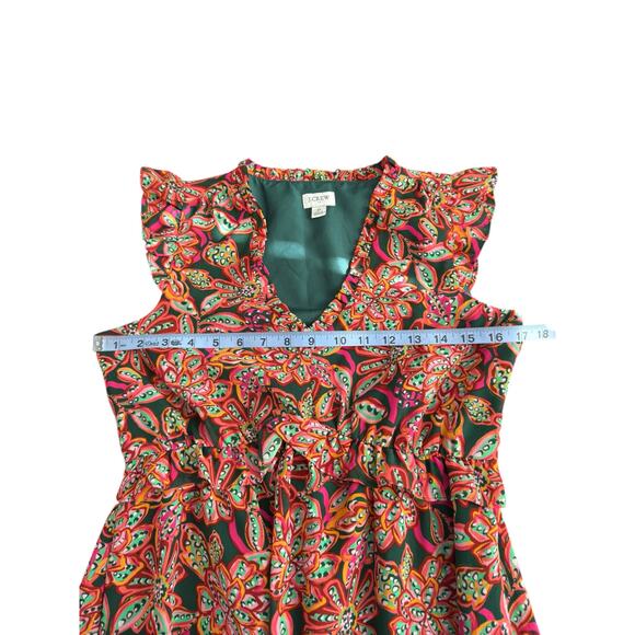 J.Crew Dress Prink Green Dainty V-Neck Ruffle Broomstick Short Sleeve Size 0 - Picture 10 of 14